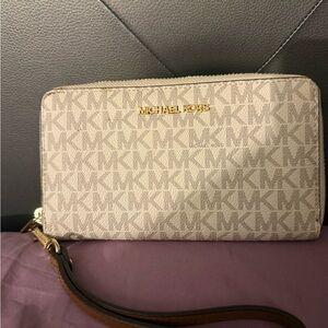 Large Michael Kors Beige Logo Wristlet Wallet